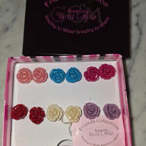 Garold C Miller Friends Collection Rose Stud Earrings Set 6 Pairs Multicolor